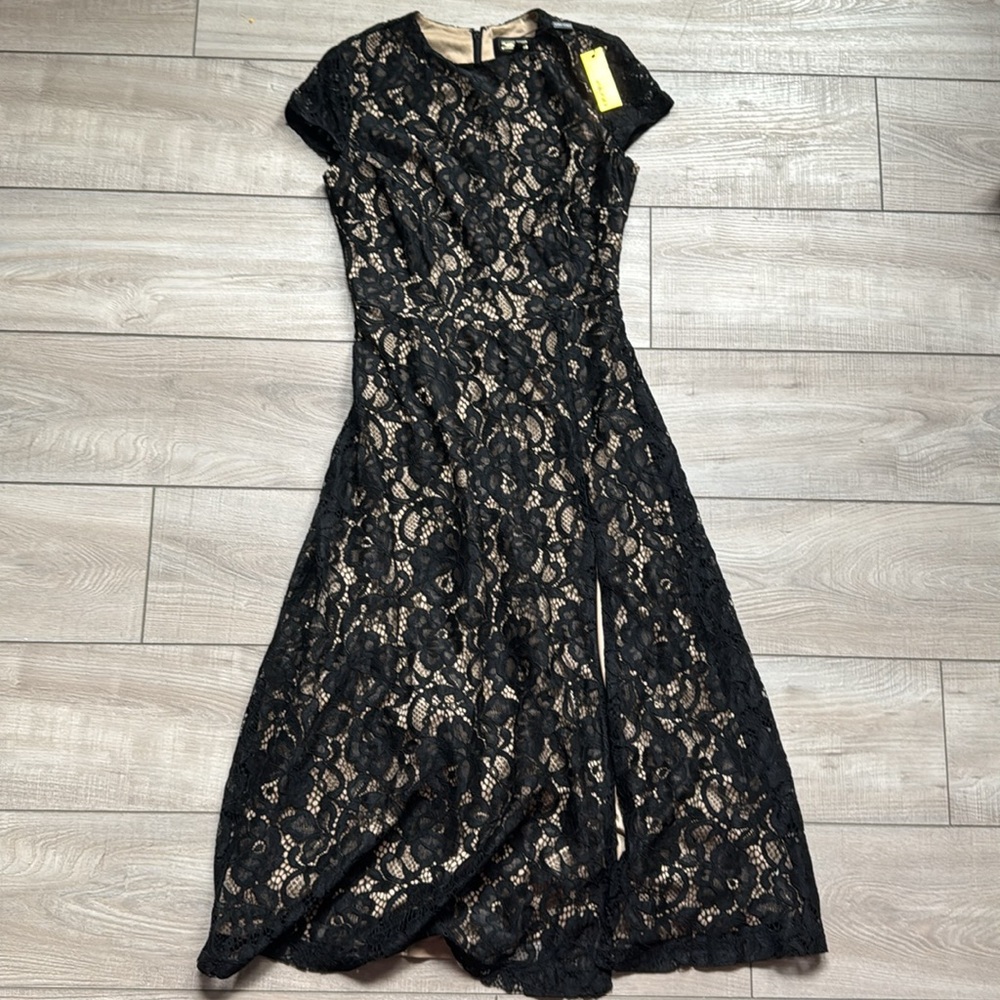 ALEXIA ADMOR Riley Black Lace Sheath silhouette Dress Cocktail Party S High Slit - Picture 8 of 16